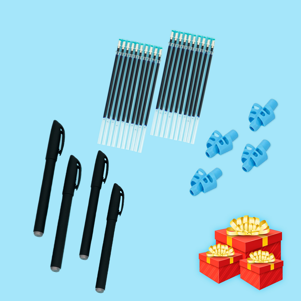 Pack stylos magiques — 4 stylos + 20 recharges + 4 guide-doigts