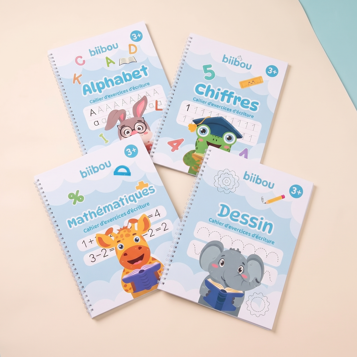 biibou — Coffret 4 cahiers — Vue des 4 cahiers